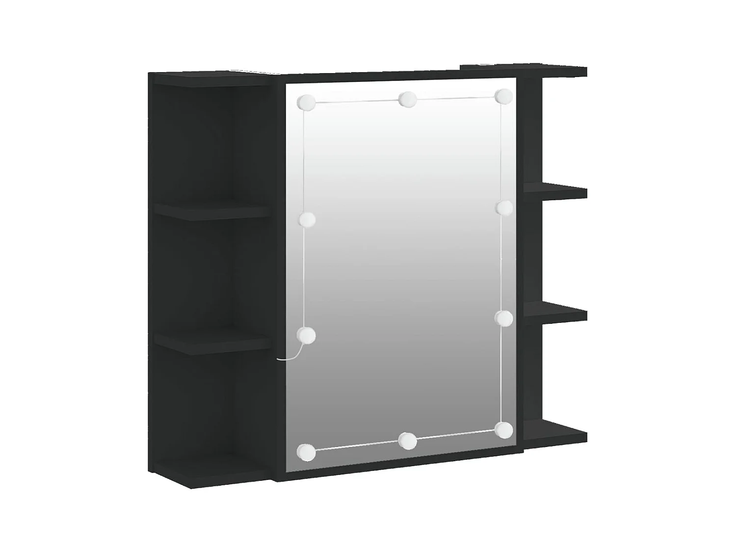 Mobiletto a specchio con LED nero 70x16,5x60 cm