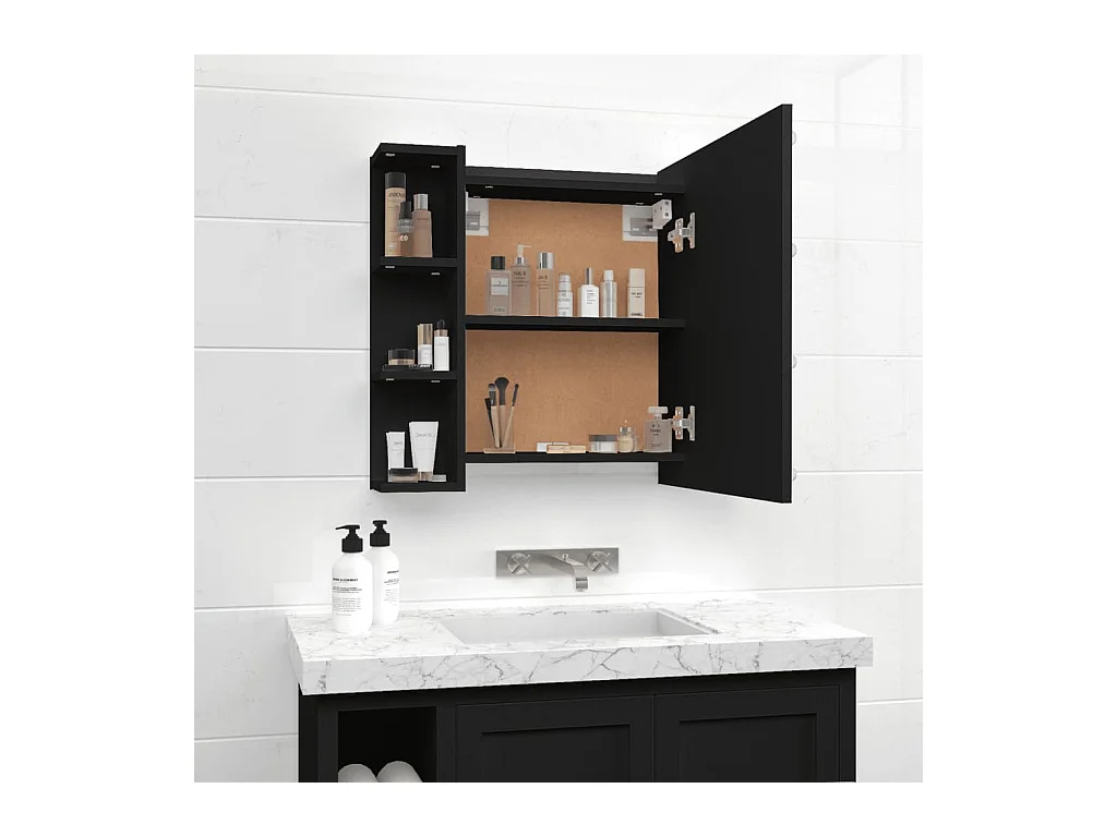 Mobiletto a specchio con LED nero 70x16,5x60 cm