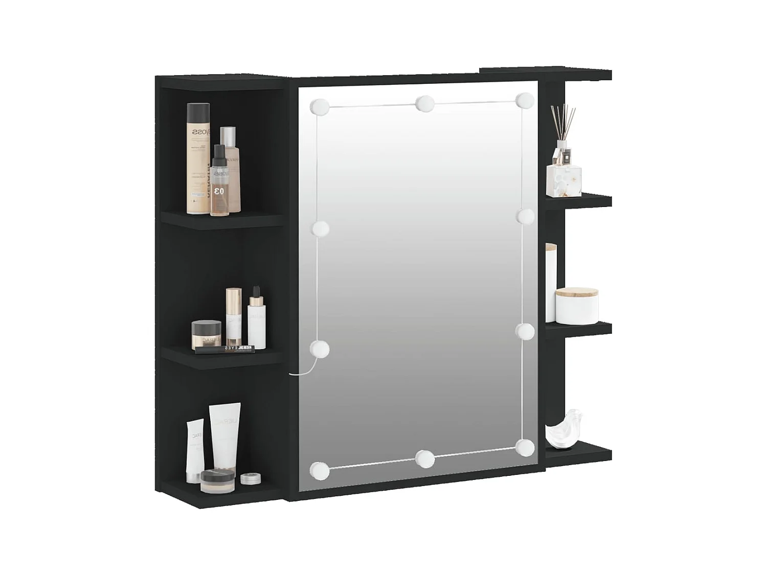 Mobiletto a specchio con LED nero 70x16,5x60 cm