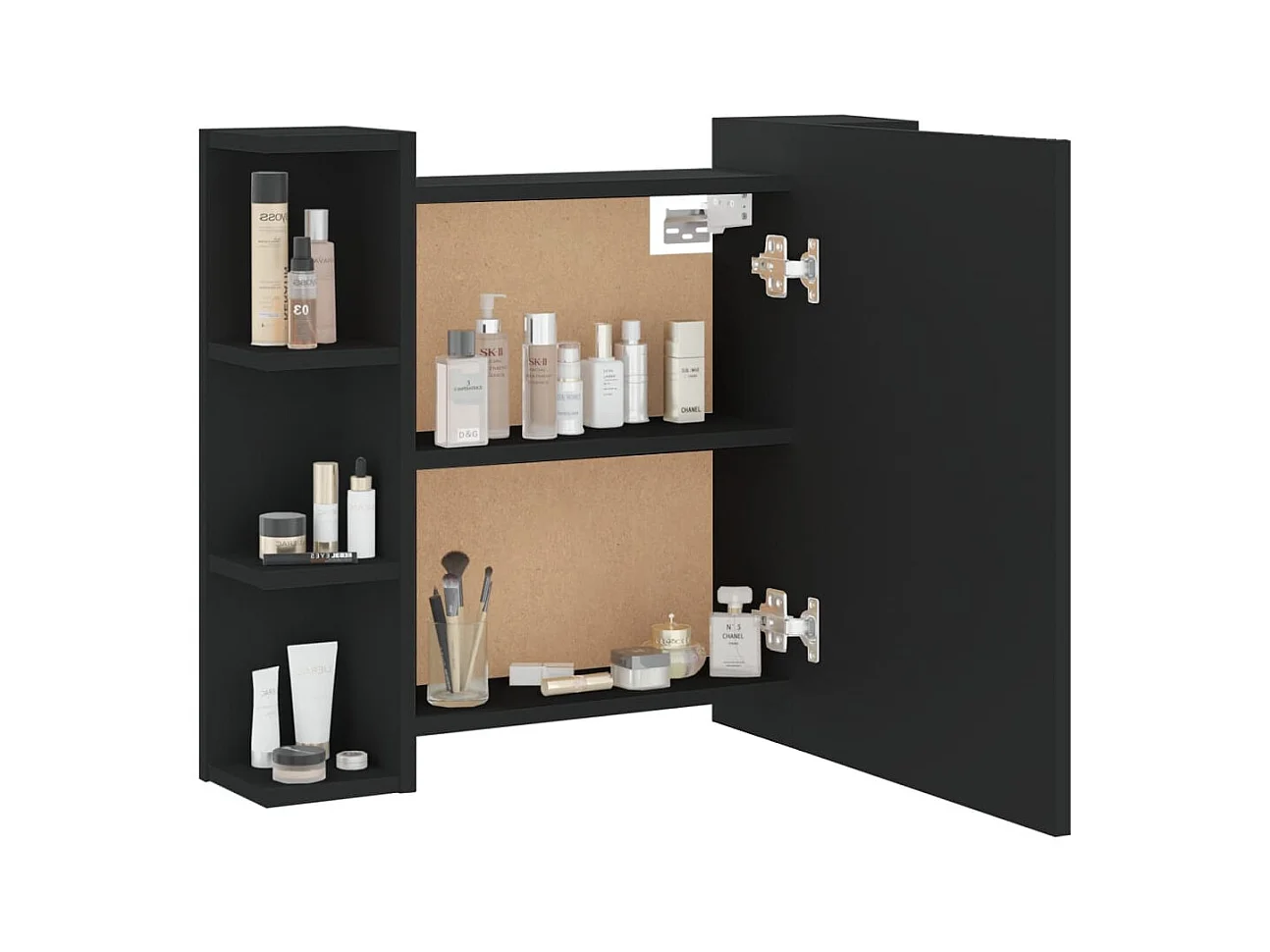 Mobiletto a specchio con LED nero 70x16,5x60 cm