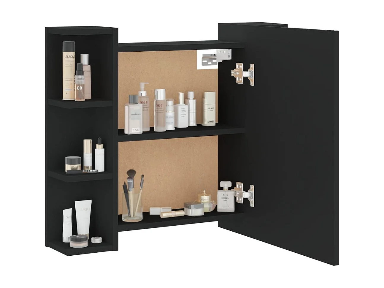 Mobiletto a specchio con LED nero 70x16,5x60 cm