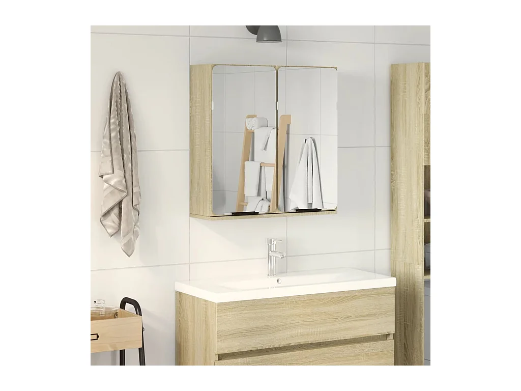 Gabinete de baño con espejo de madera de ingeniería de roble Sonoma