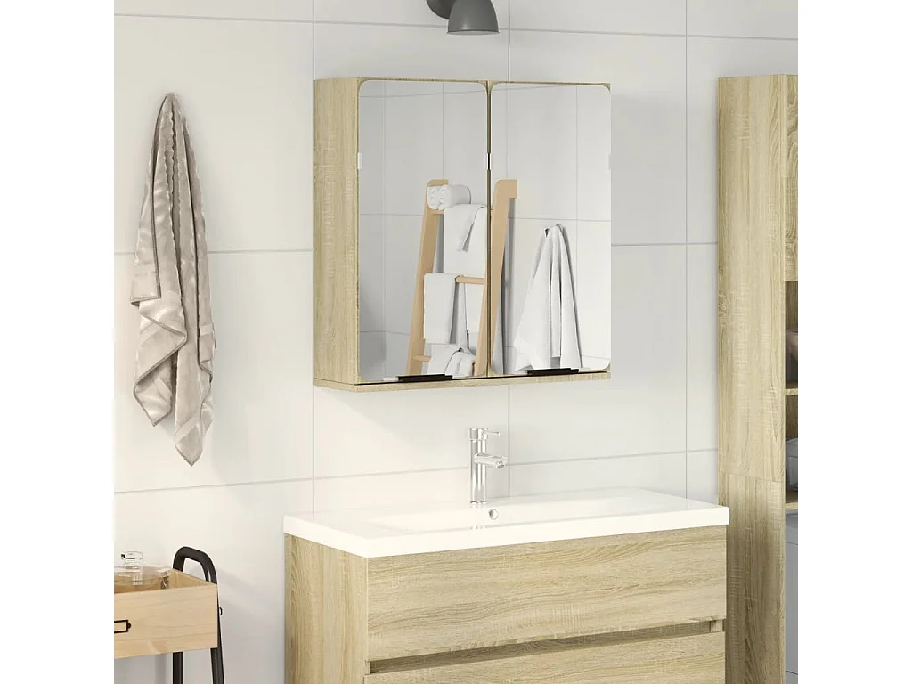 Gabinete de baño con espejo de madera de ingeniería de roble Sonoma