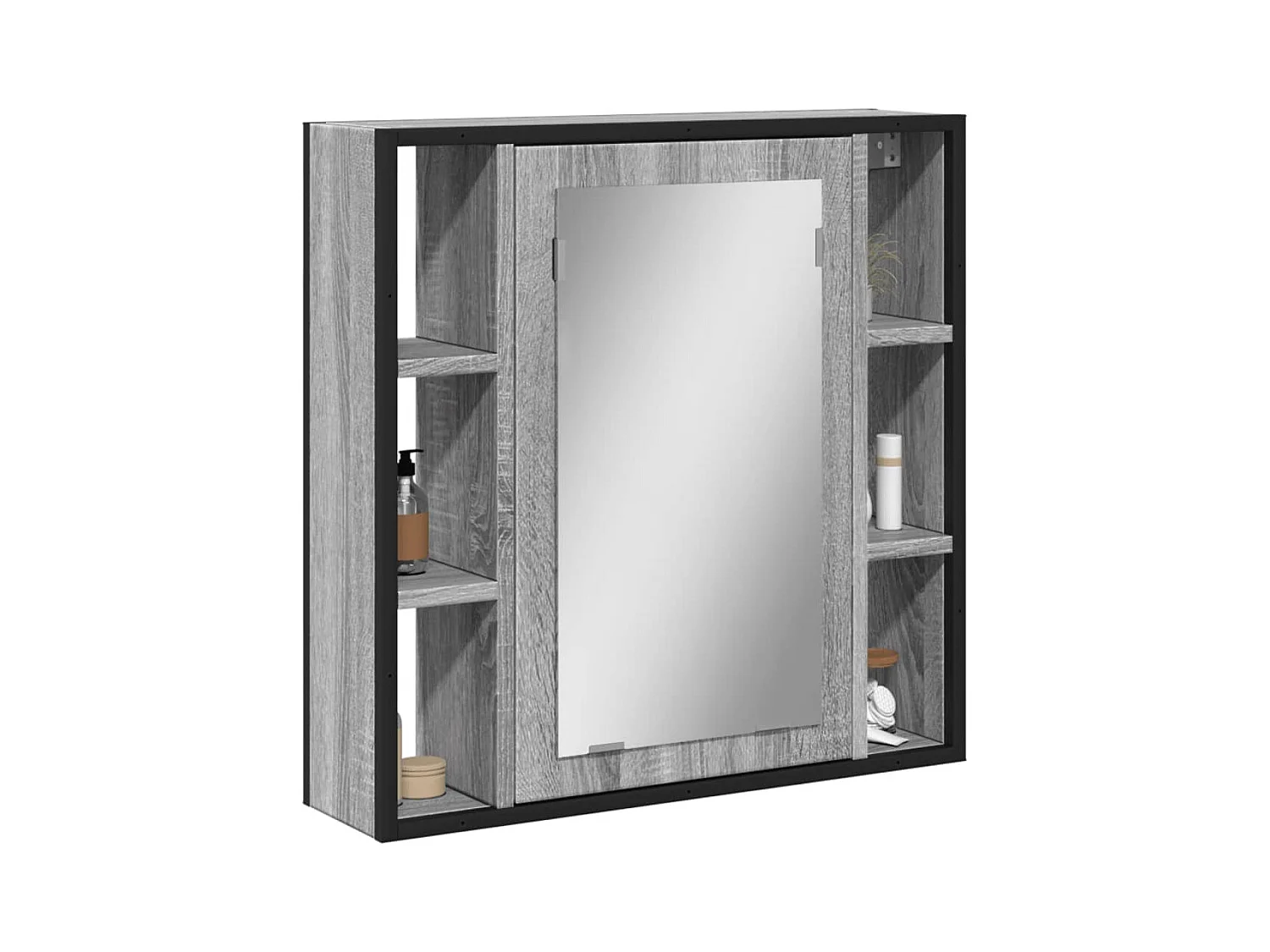 Mobiletto per bagno con specchio in legno ingegnerizzato grigio Sonoma