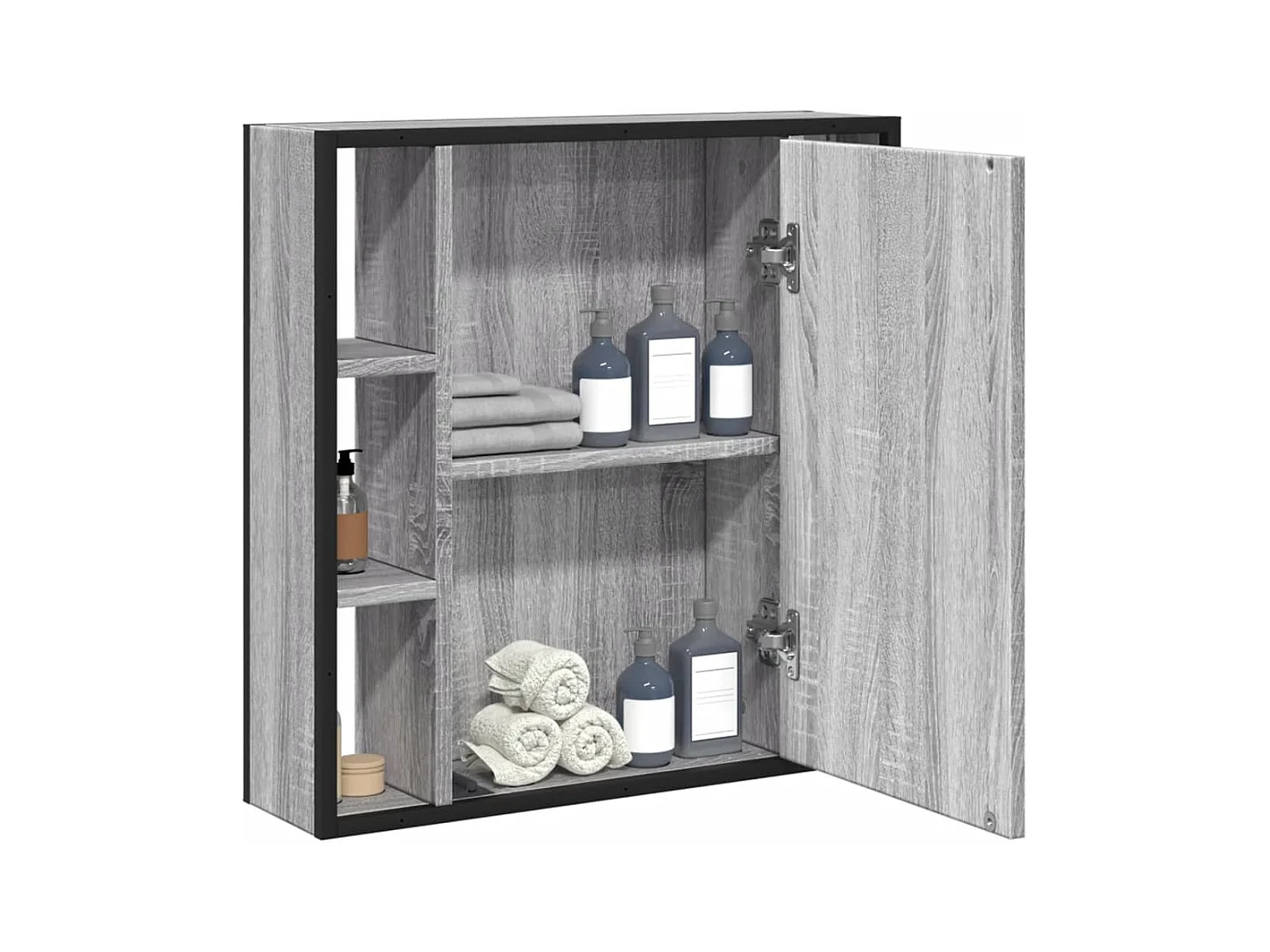 Mobiletto per bagno con specchio in legno ingegnerizzato grigio Sonoma