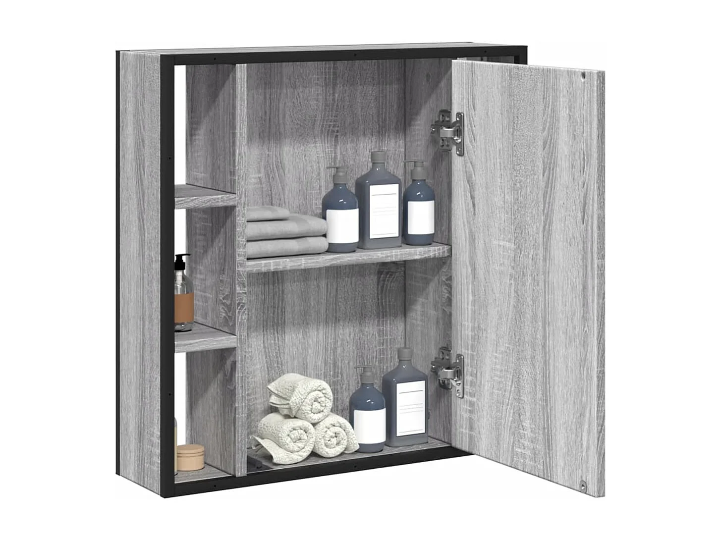 Mobiletto per bagno con specchio in legno ingegnerizzato grigio Sonoma