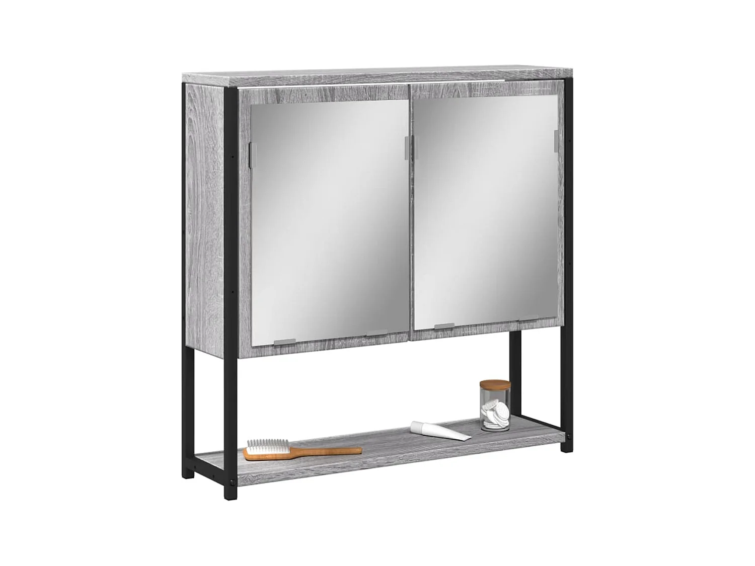 Mobiletto per bagno con specchio in legno ingegnerizzato grigio Sonoma