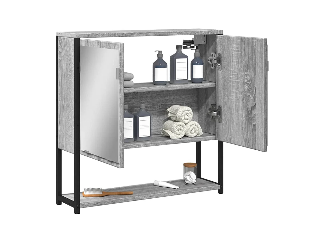 Mobiletto per bagno con specchio in legno ingegnerizzato grigio Sonoma