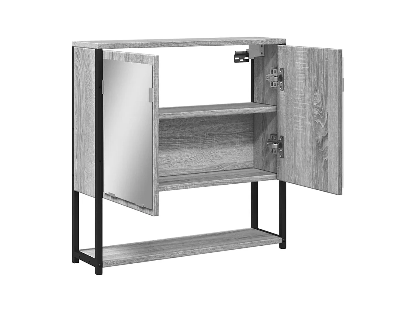 Mobiletto per bagno con specchio in legno ingegnerizzato grigio Sonoma