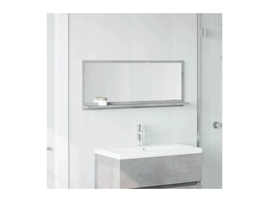 Mobiletto per bagno con specchio in legno ingegnerizzato grigio cemento