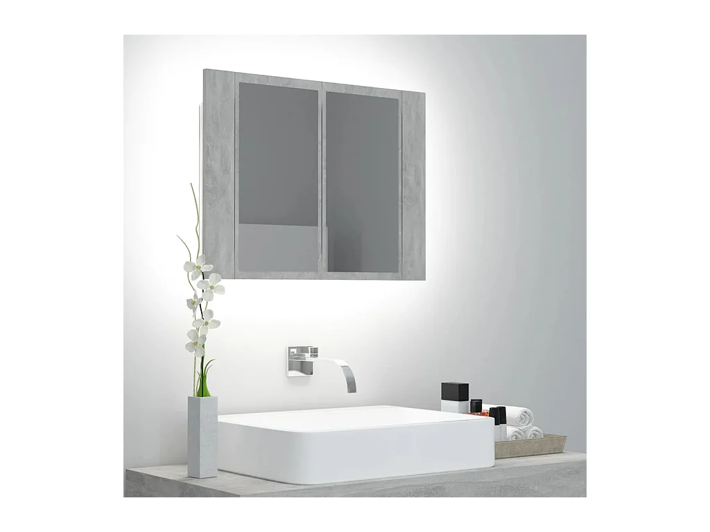 Mobiletto da bagno con specchio LED in acrilico grigio cemento