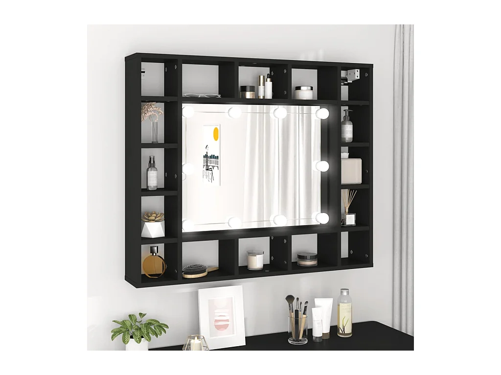 Mobiletto a specchio LED nero 91x15x76,5 cm