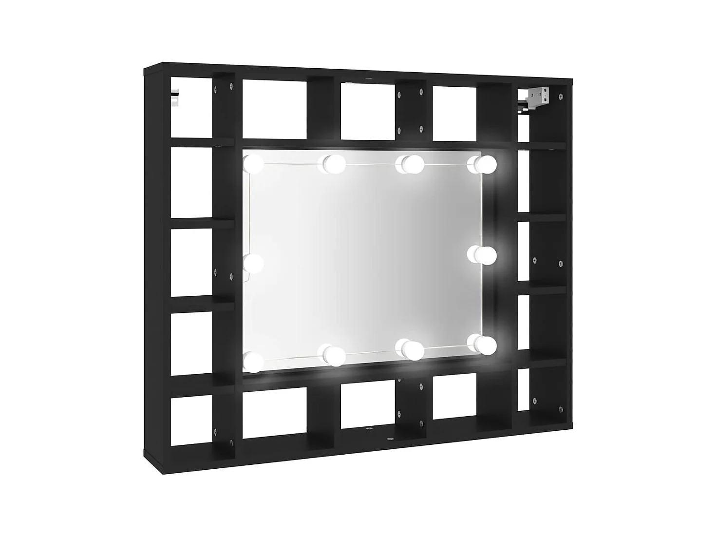Mobiletto a specchio LED nero 91x15x76,5 cm
