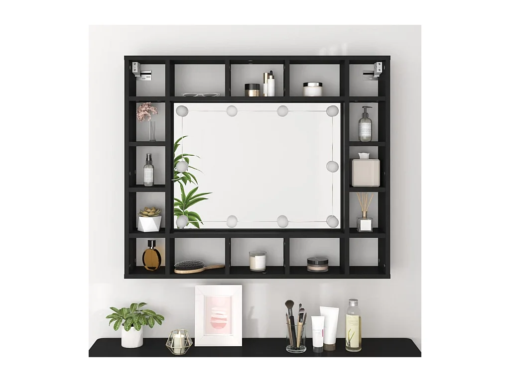 Mobiletto a specchio LED nero 91x15x76,5 cm