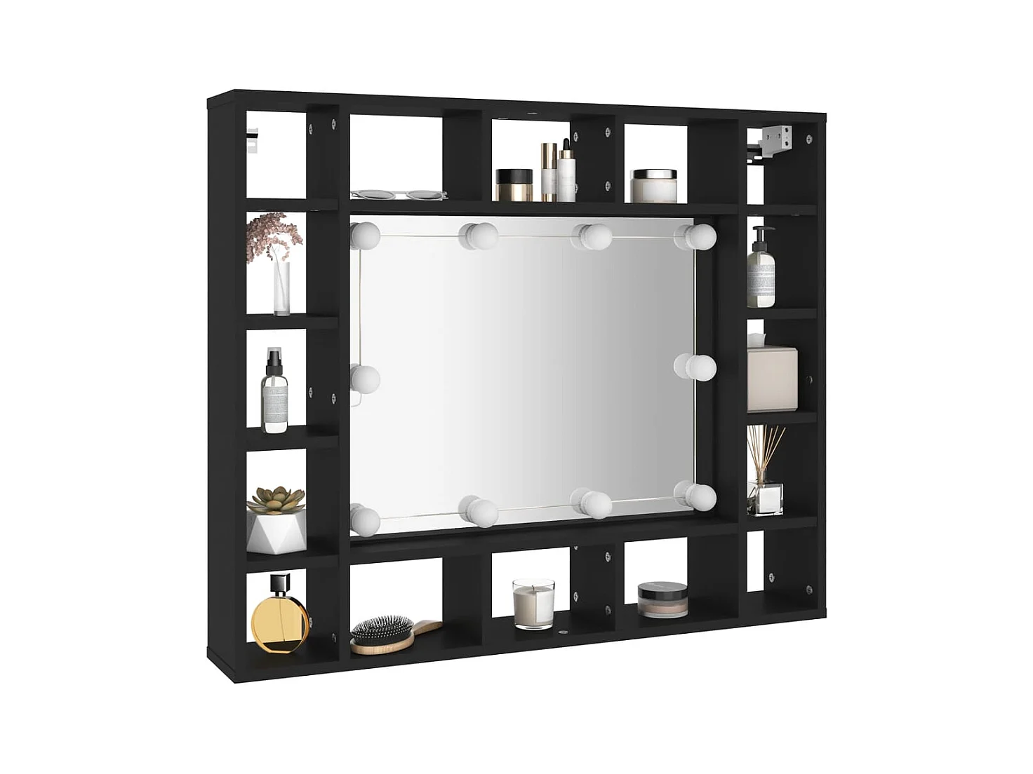 Mobiletto a specchio LED nero 91x15x76,5 cm