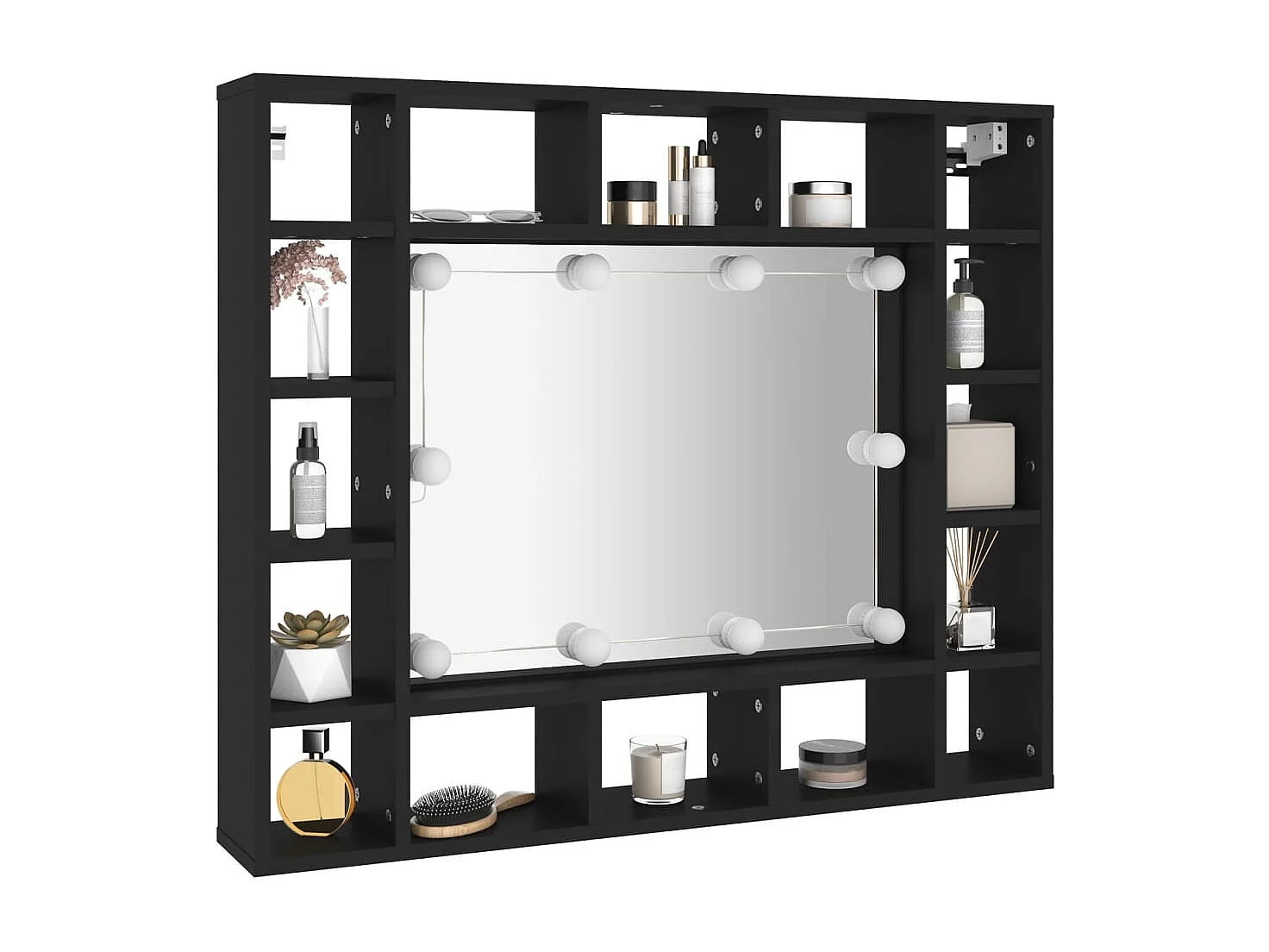 Armoire à miroir à LED noir 91x15x76,5 cm