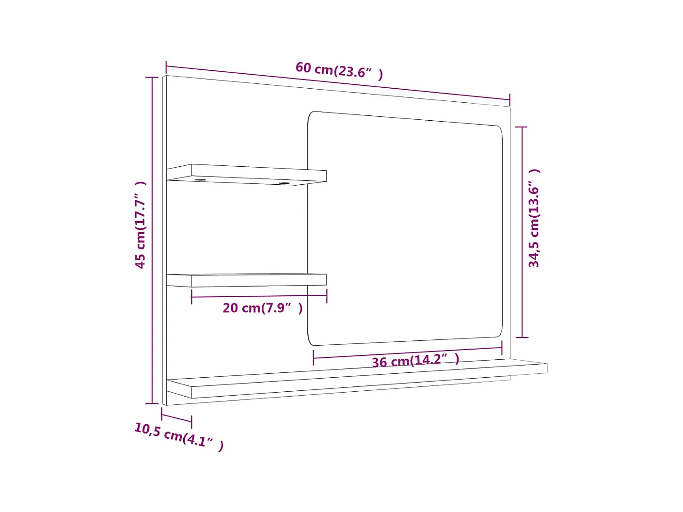 Specchio da bagno Sonoma Grey 60x10,5x45 cm in legno ingegnerizzato