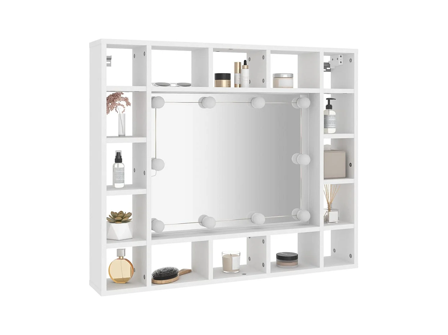 Mobiletto a specchio con LED Bianco 91x15x76,5 cm