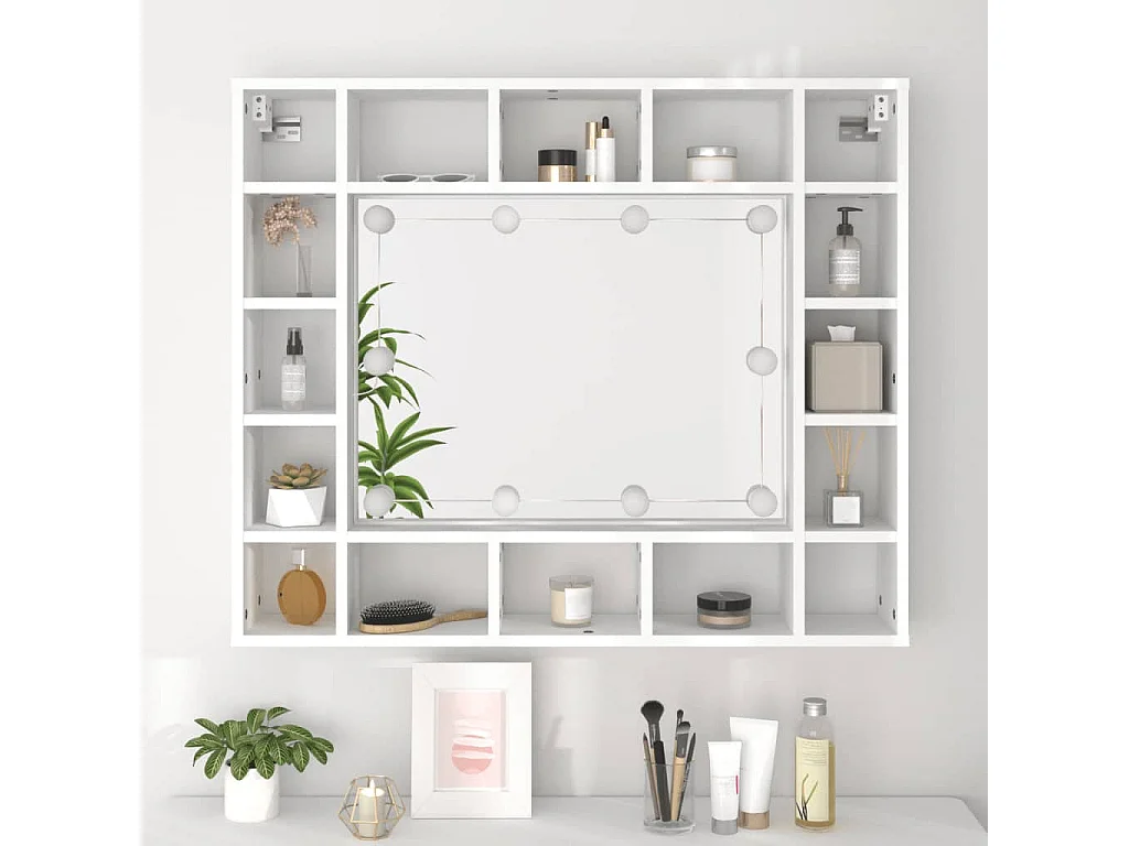 Mobiletto a specchio con LED Bianco 91x15x76,5 cm