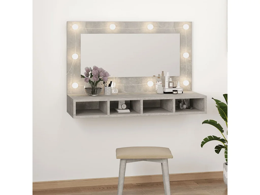Armoire à miroir avec LED Gris béton 90x31,5x62 cm
