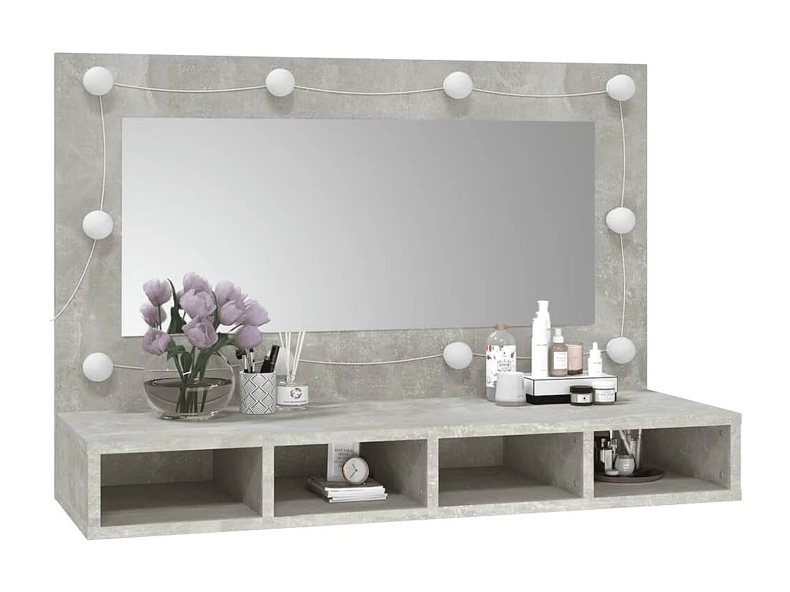 Armoire à miroir avec LED Gris béton 90x31,5x62 cm