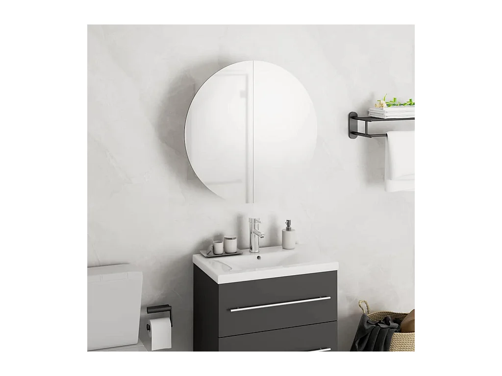 Mueble de baño redondo con espejo y luces LED, blanco, 40x40x17,5 cm