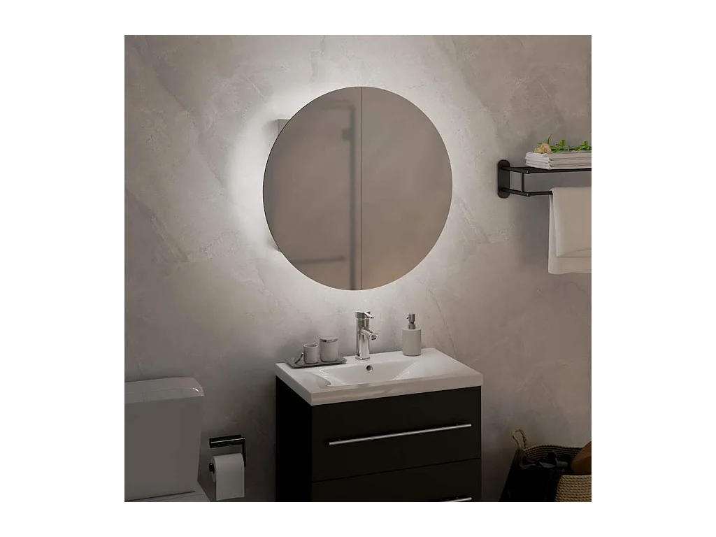 Mueble de baño redondo con espejo y luces LED, blanco, 40x40x17,5 cm