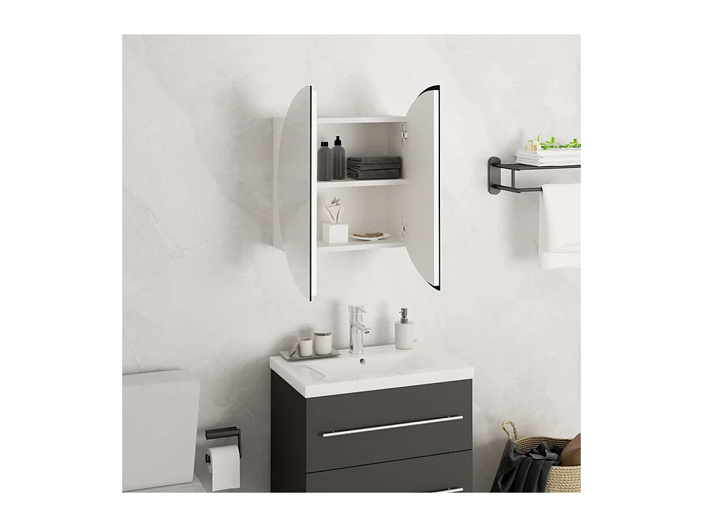 Mueble de baño redondo con espejo y luces LED, blanco, 40x40x17,5 cm