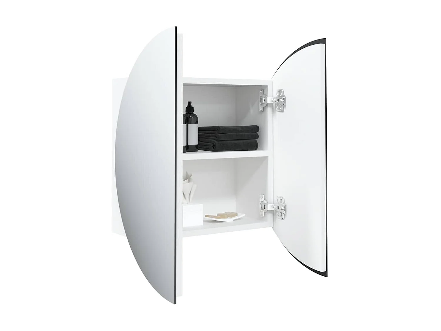 Mobiletto da bagno rotondo con specchio e luci LED, bianco, 40x40x17,5 cm