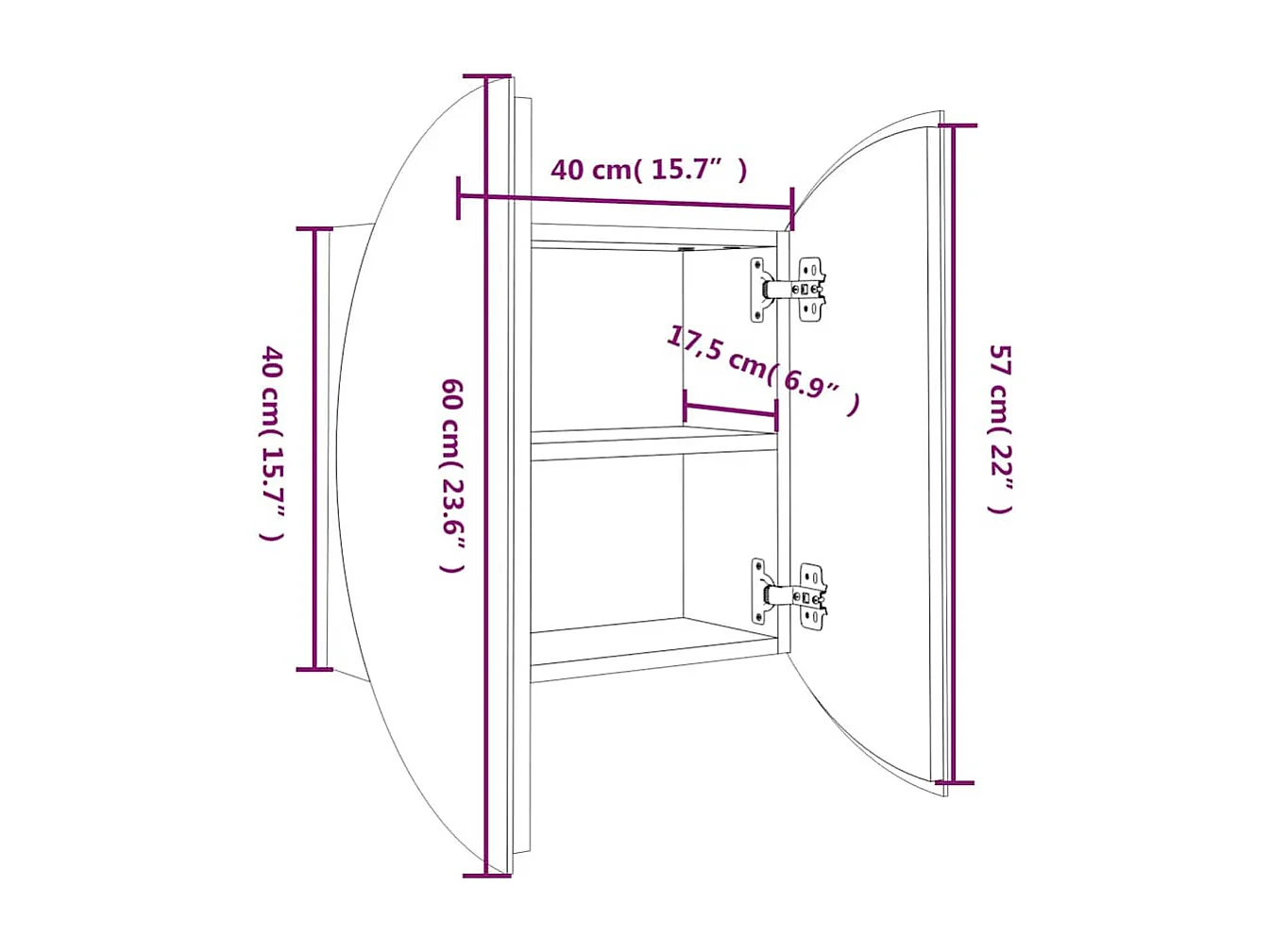 Mobiletto da bagno rotondo con specchio e luci LED, bianco, 40x40x17,5 cm
