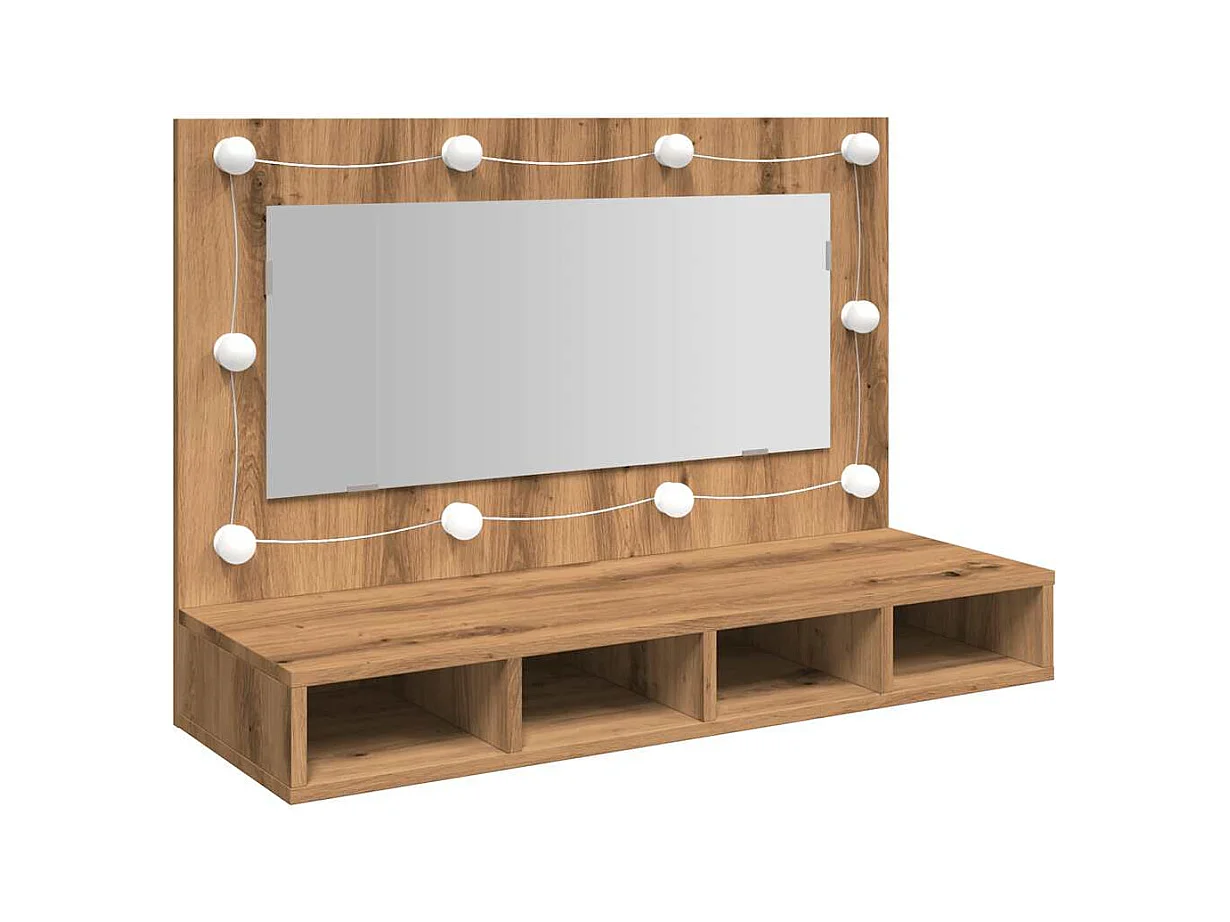 Armoire à miroir avec LED chêne artisanal 90x31,5x62 cm