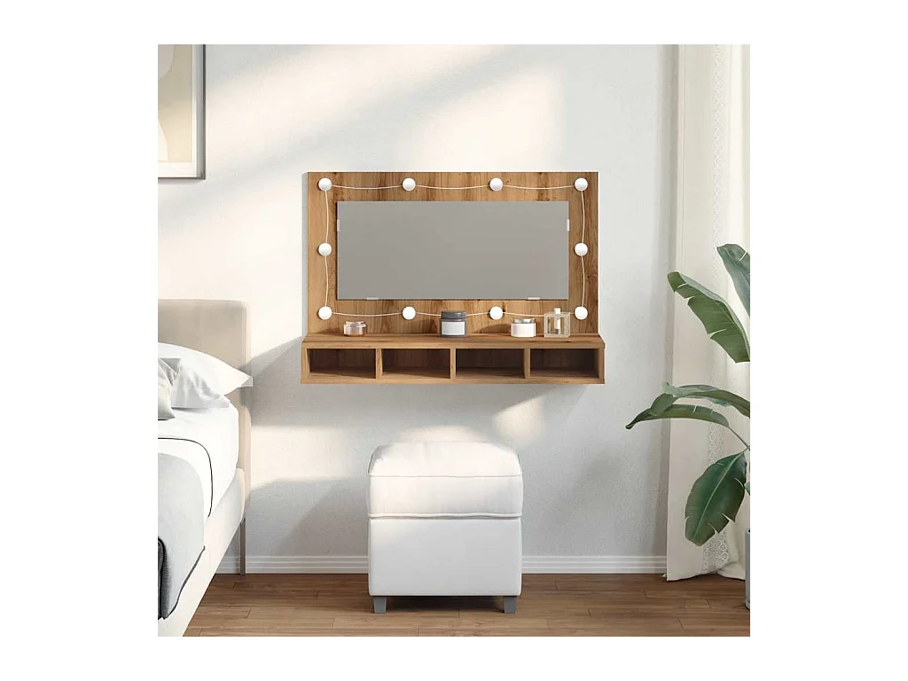 Armoire à miroir avec LED chêne artisanal 90x31,5x62 cm