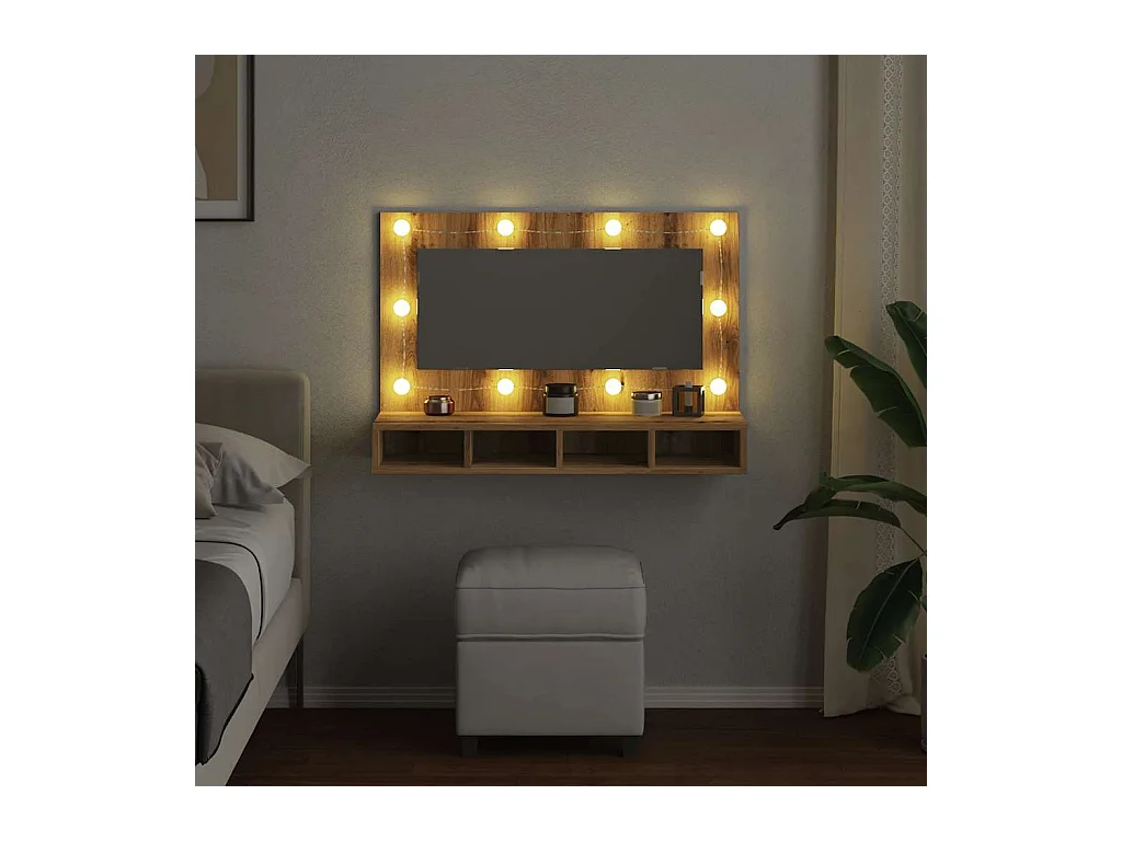 Armoire à miroir avec LED chêne artisanal 90x31,5x62 cm