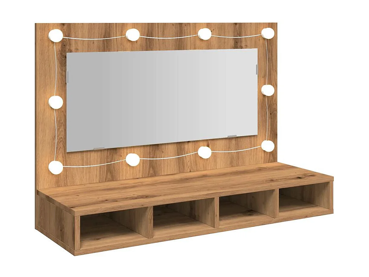 Armoire à miroir avec LED chêne artisanal 90x31,5x62 cm