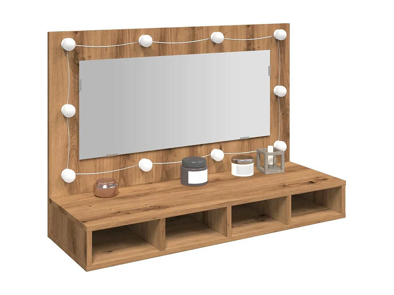 Armario espejo con LED, roble artesanal, 90x31,5x62 cm