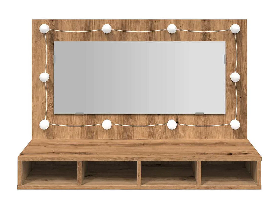 Armario espejo con LED, roble artesanal, 90x31,5x62 cm