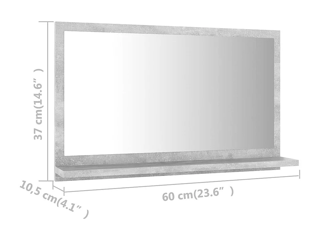 Specchio da bagno grigio cemento 60x10,5x37 cm in truciolato