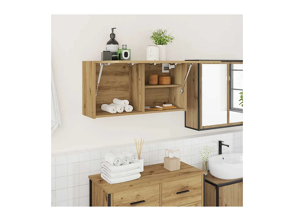 Armoire murale de bain chêne artisanal bois d'ingénierie