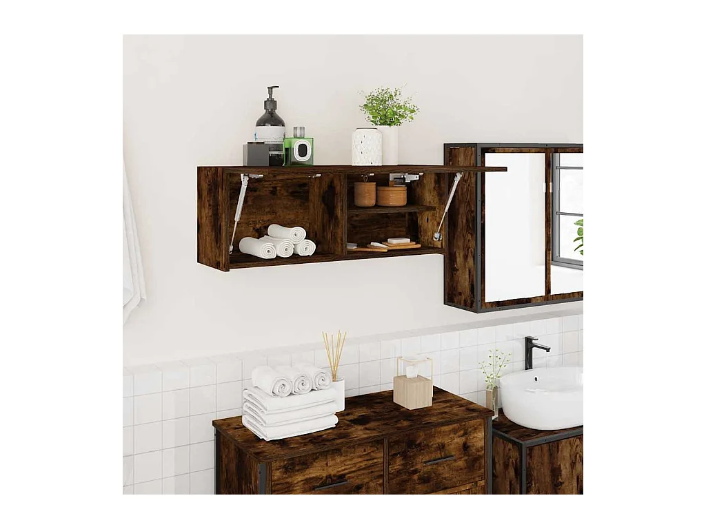 Mobile da bagno a muro in rovere affumicato 80x25x30 cm in legno ingegnerizzato