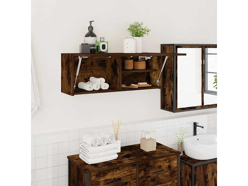 Mueble de baño de pared roble ahumado 80x25x30 cm madera de ingeniería