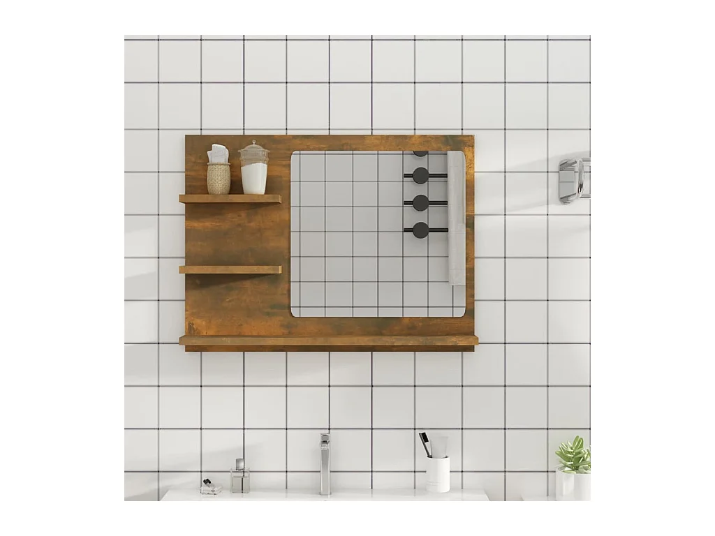 Gerookte eiken badkamerspiegel 60x10,5x45 cm bewerkt hout