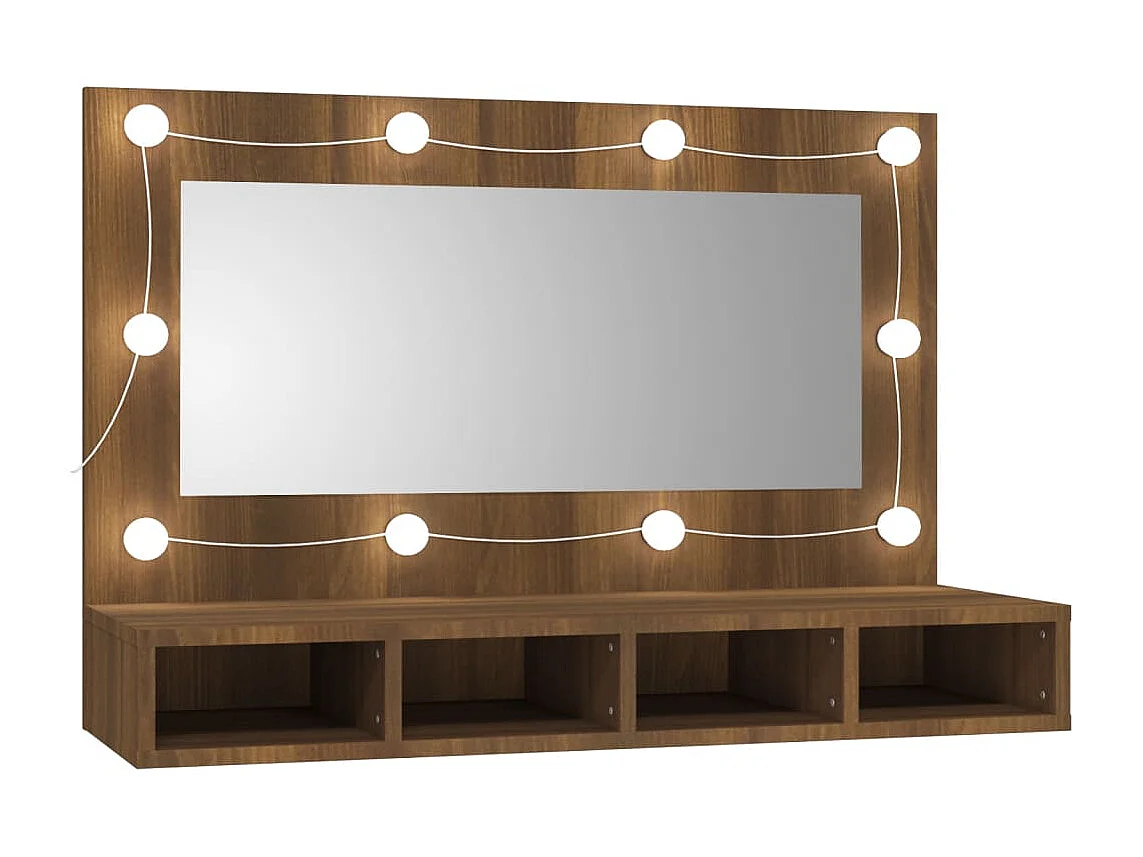 Armario espejo con LED Roble marrón 90x31,5x62 cm