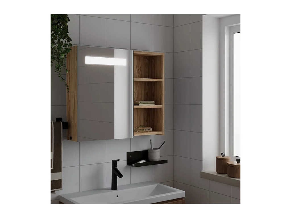 Armoire de salle de bain à miroir avec LED chêne 60x13x52 cm
