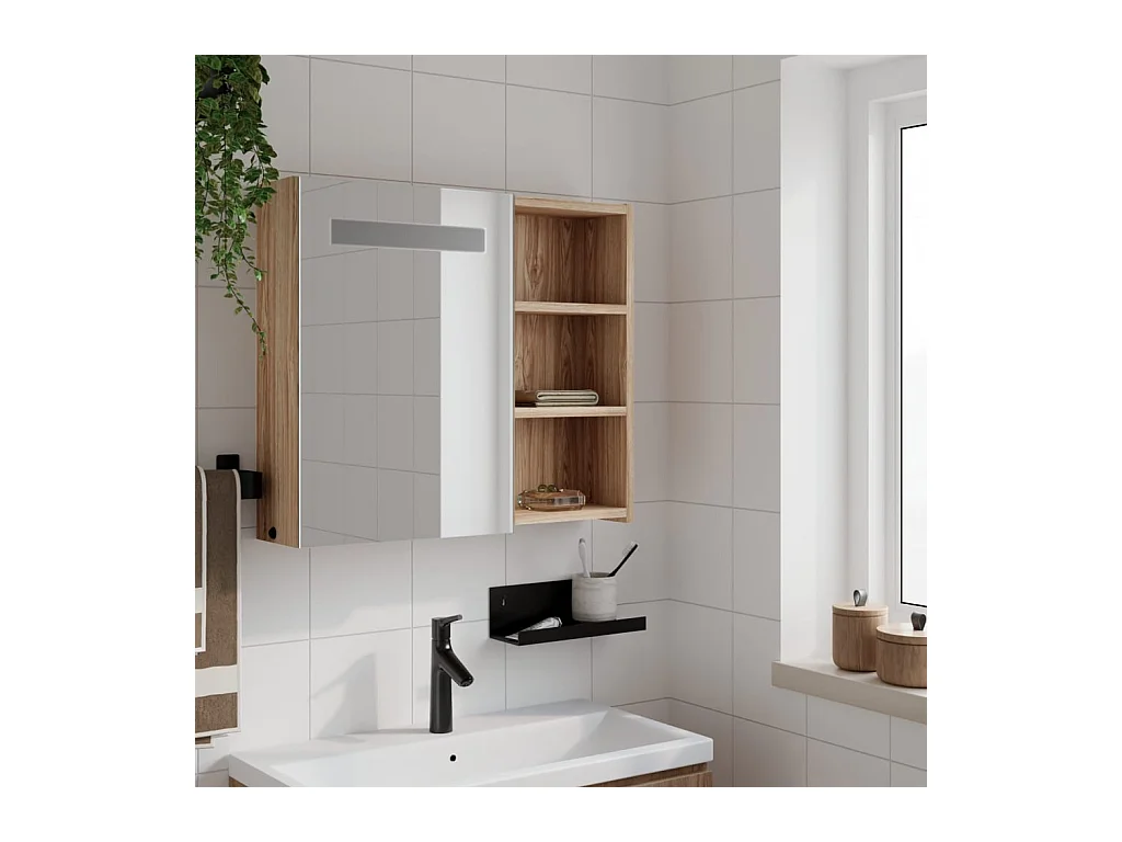 Armoire de salle de bain à miroir avec LED chêne 60x13x52 cm