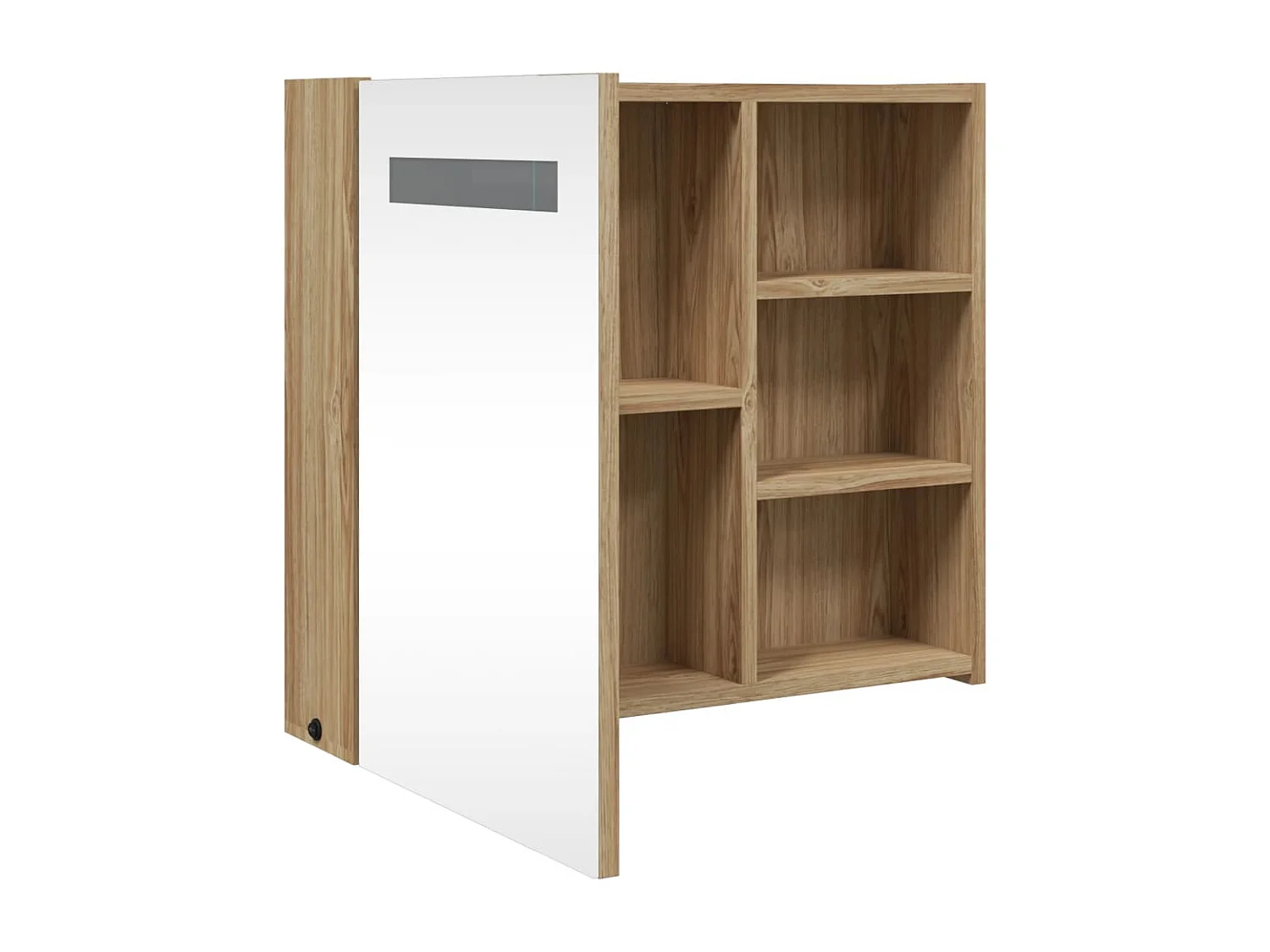 Mobiletto specchio da bagno con LED rovere 60x13x52 cm