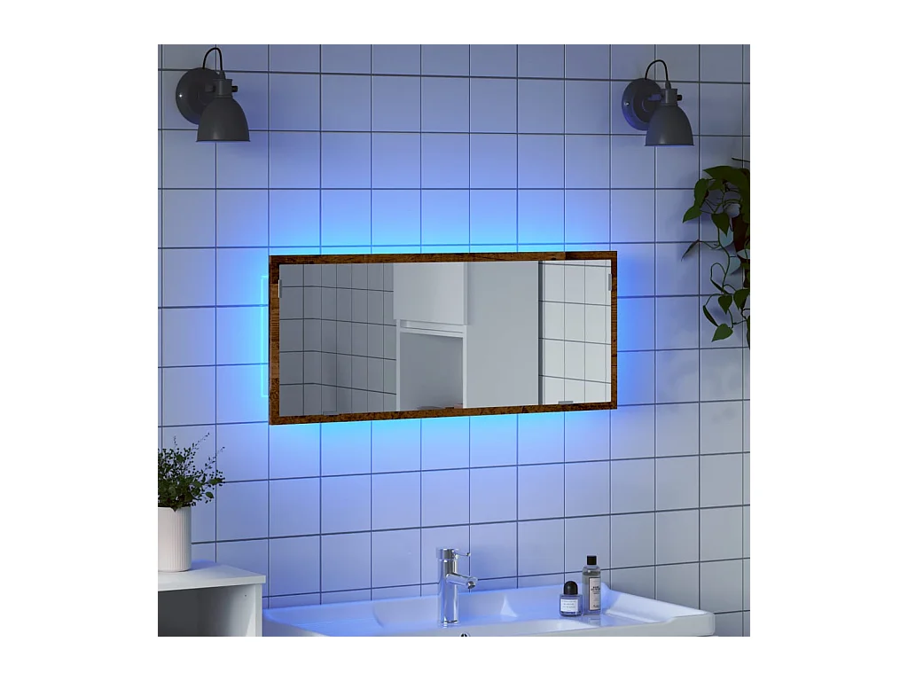 Miroir de salle de bain à LED vieux bois bois d'ingénierie
