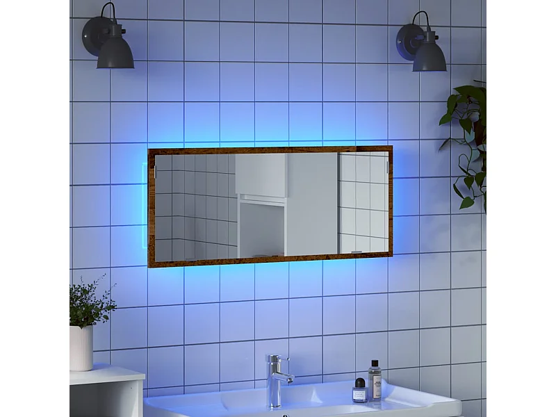 Miroir de salle de bain à LED vieux bois bois d'ingénierie