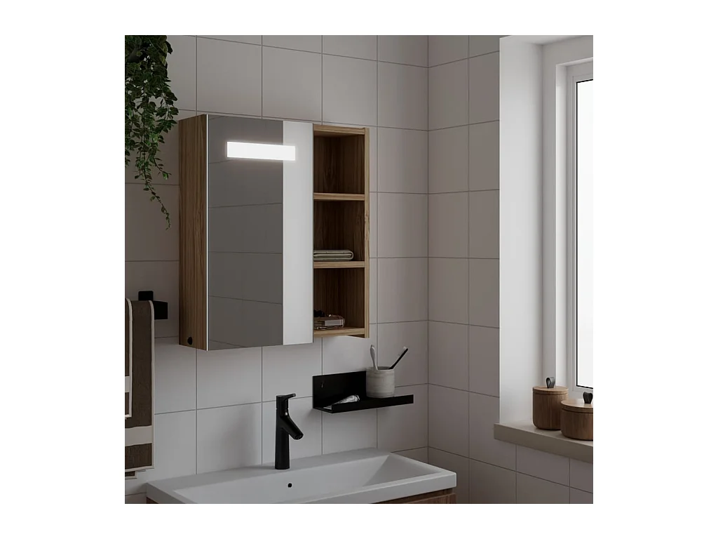 Armoire de salle de bain à miroir avec LED chêne 45x13x52 cm