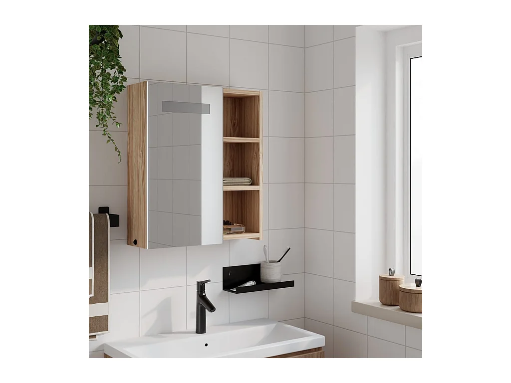 Armoire de salle de bain à miroir avec LED chêne 45x13x52 cm