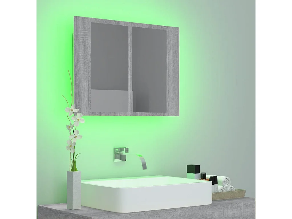 Mobiletto con specchio LED Sonoma Grey 60x12x45 cm in legno ingegnerizzato